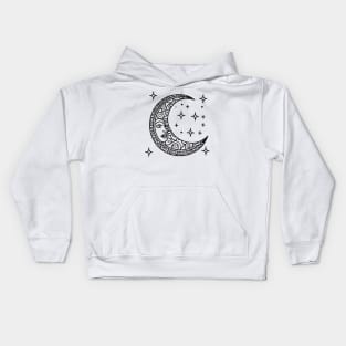 Crescent Moon and Stars (Black) Kids Hoodie